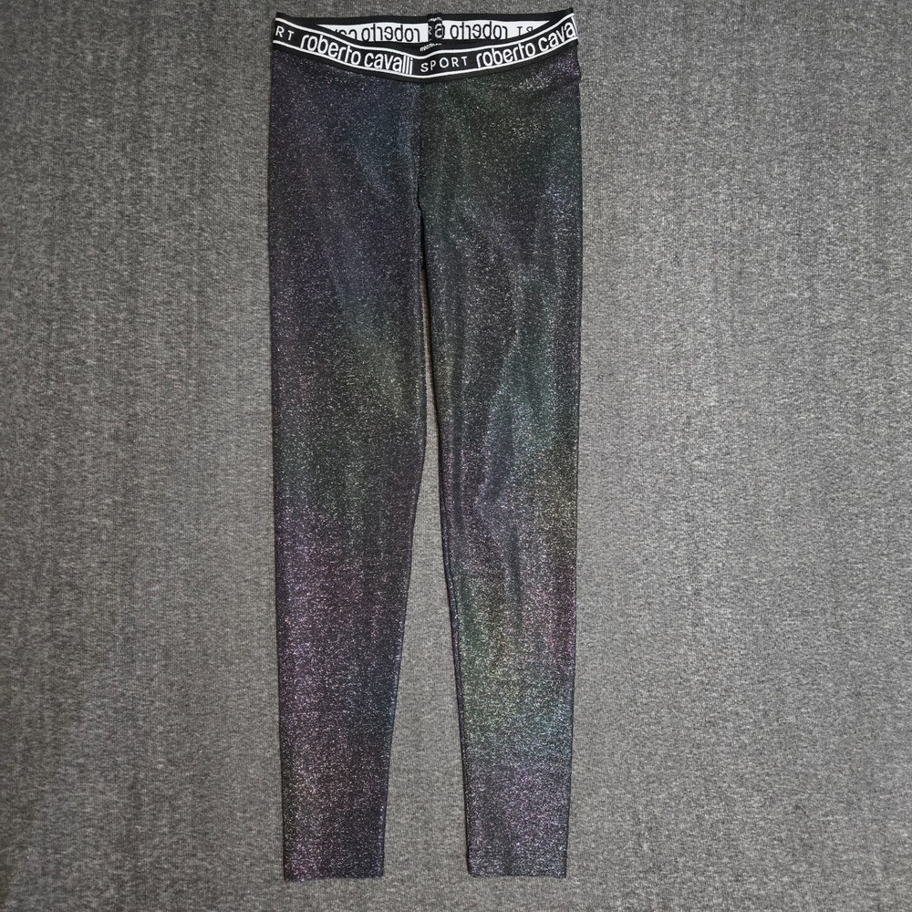 Roberto Cavalli Sport Woman's Leggings Sparkle Sz Large Pull‎ On Logo Waistband